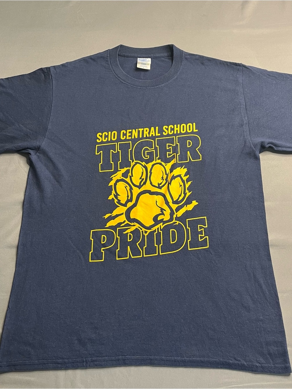 Port and Company Navy Tee with Yellow Tiger Pride Graphic